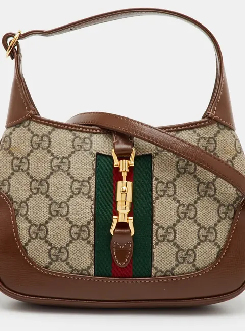 Gucci Jackie 1961 Mini Beige/Brown GG Supreme Canvas and Leather Shoulder Bag
