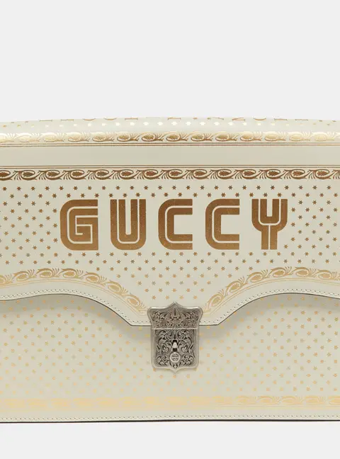 Gucci Off White Leather Guccy Portfolio Clutch