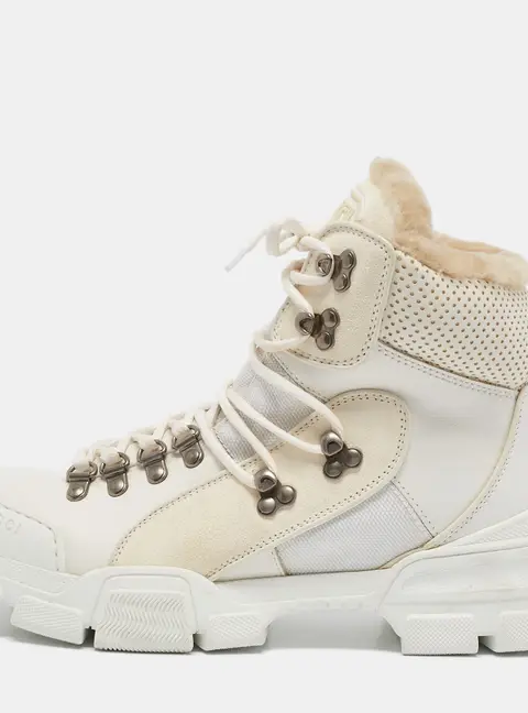 Gucci White Canvas and Leather Flashtrek High Top Sneakers Size 39