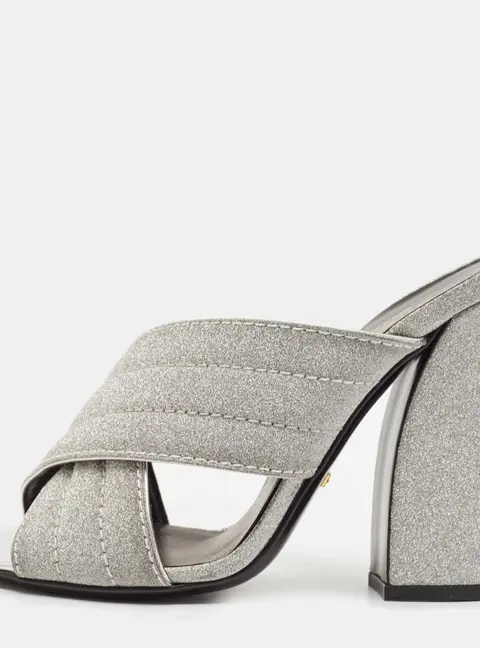 Gucci Silver Glitter Webby Criss Cross Slide Sandals Size 37.5