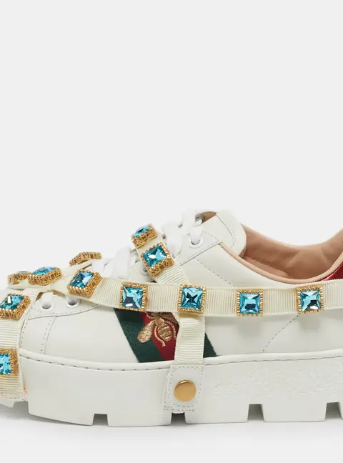 Gucci Flashtrek Chunky Size 35 White Leather Low Top Sneakers