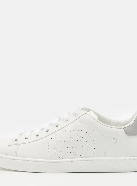 Gucci Ace Size 38 White/Grey Leather Lace Up Sneakers
