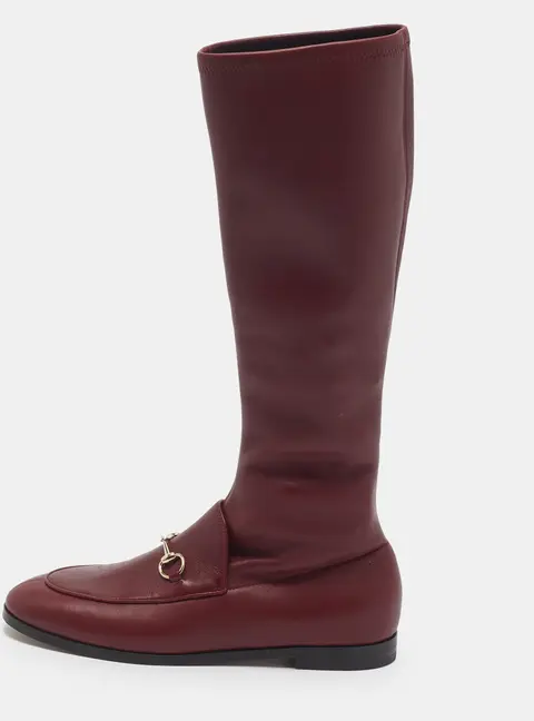 Gucci Jordaan Size 39.5 Burgundy Leather Knee Length Boots