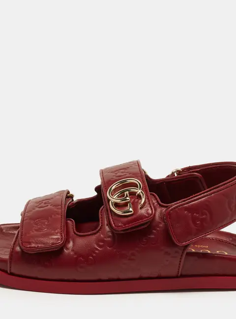 Gucci Double G Size 36 Burgundy Guccissima Leather Flat Sandals