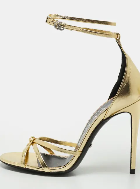 Gucci Ilse Size 36 Gold Leather Ankle Strap Sandals