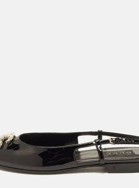 Gucci Horsebit Size 36 Black Patent Leather Slingback Flats