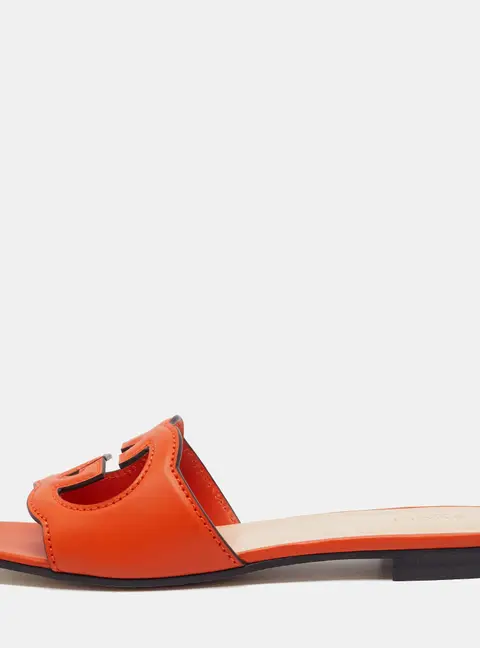 Gucci Interlocking GG Size 37.5 Orange Leather Flat Slide