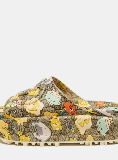 Gucci Pikarar Size 36 Multicolor Rubber GG Supreme Platform Flat Sandals
