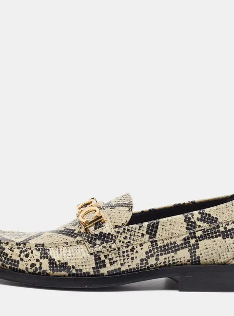 Gucci Jordaan Size 39 Beige/Black Python Embossed Leather Loafers