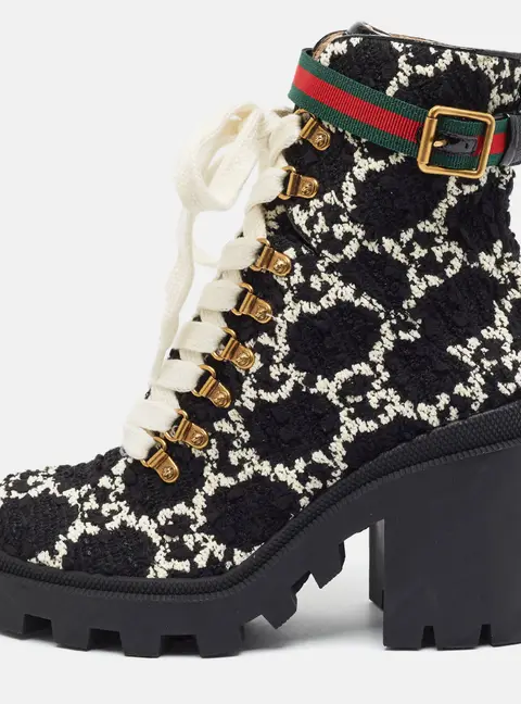 Gucci Trip Size 38 Black Tweed Combat Boots