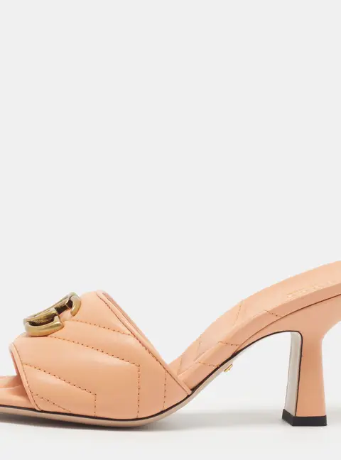 Gucci Double G Size 36 Peach Matelass&eacute; Leather Slide Sandals