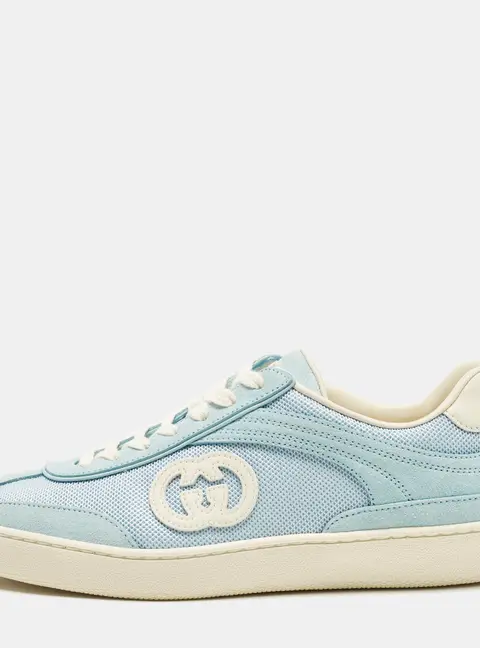 Gucci G75 Size 36 Blue Canvas and Suede Low Top Sneakers