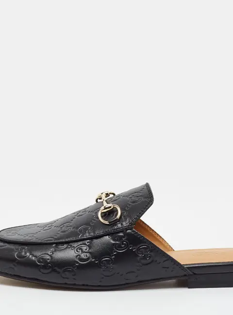 Gucci Princetown Size 38 Black Guccissima Leather Flat Mules