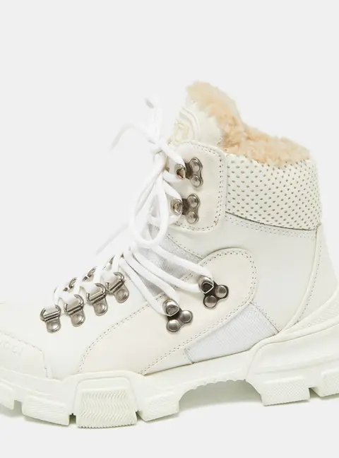 Gucci White Leather And Suede Flashtrek  High Top Sneakers Size 35