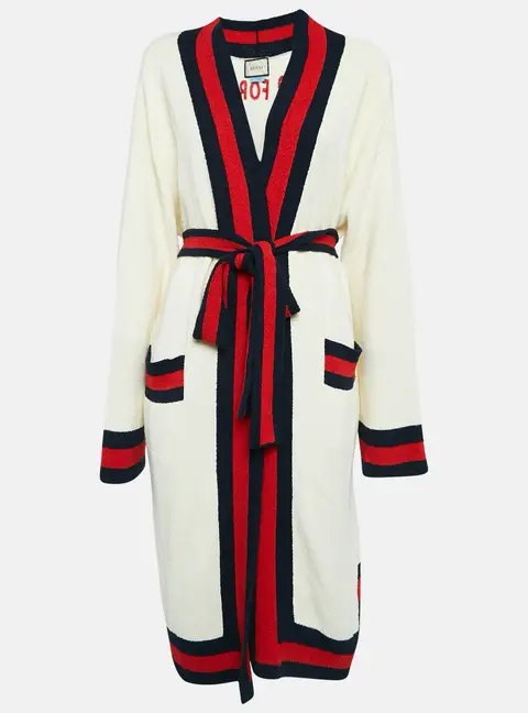 Gucci Cream Web Blind For Love Cotton Terry Tiger Embellished Cardigan M