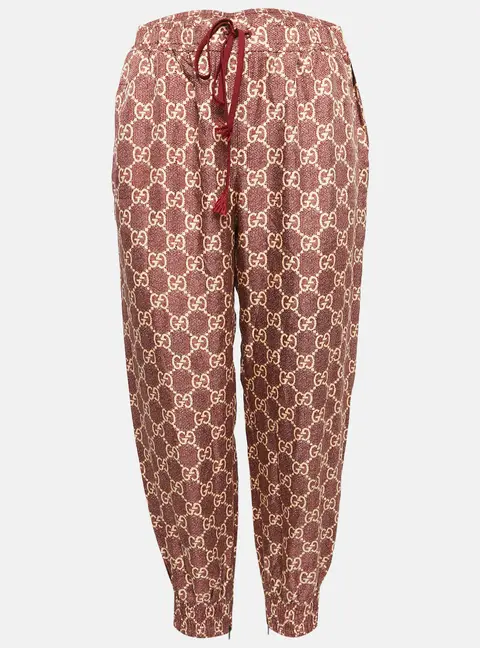 Gucci Burgundy GG Supreme Print Silk Joggers L
