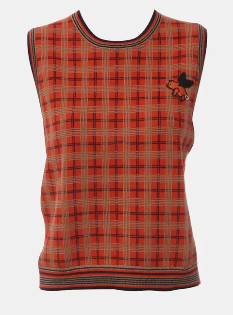 Gucci Orange Plaid Wool Sleeveless Sweater L