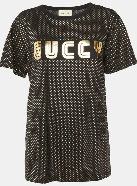 Gucci Black Guccy Star Print Cotton Crew Neck T-Shirt S