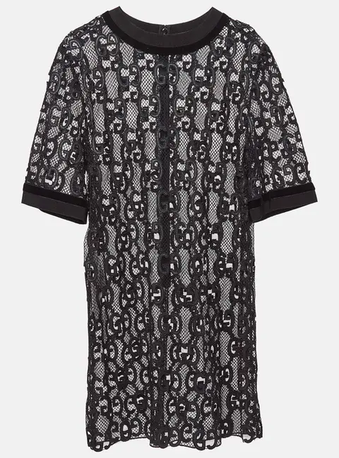 Gucci Black GG Macrame Lace Short Dress M