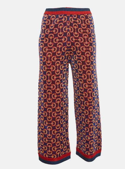 Gucci Blue/ Red Horsebit Pattern Lame Knit Crop Trousers M
