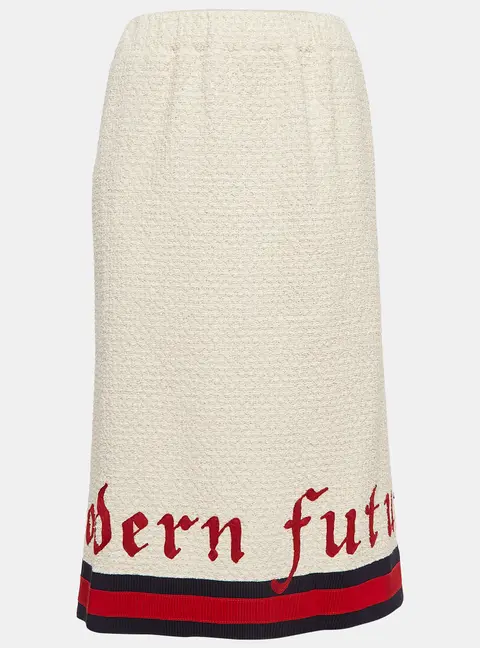 Gucci Cream Tweed Modern Future Embroidered Pencil Skirt M