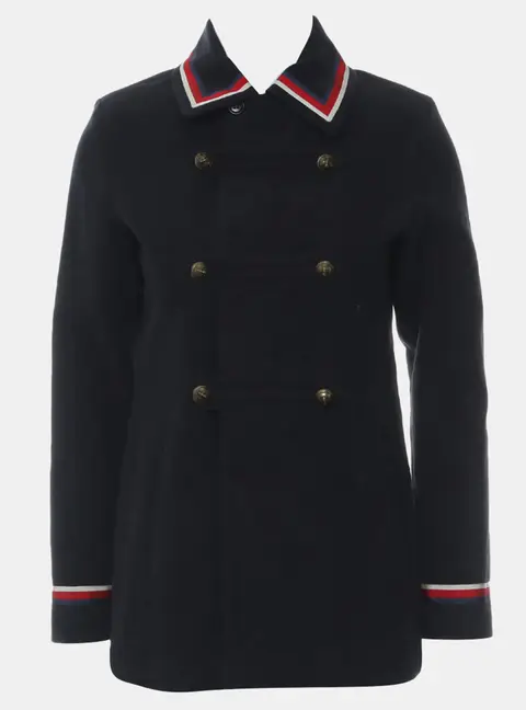 Gucci Navy Blue Cotton Suede Striped Coat M
