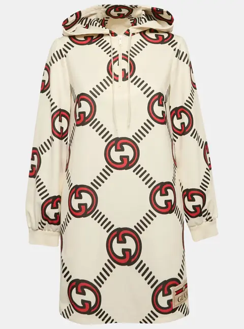 Gucci Cream G Interlocking Jersey Hoodie Dress S