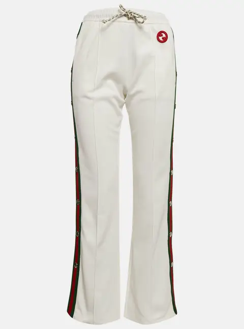 Gucci White Web Trim Jersey Buttoned Slit Detail Track Pants XS