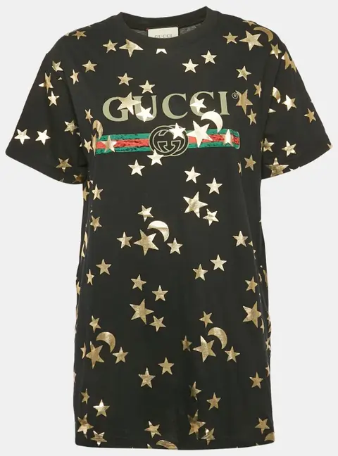 Gucci Black Stars-Moon Print Cotton Crew Neck Oversized T-Shirt XS