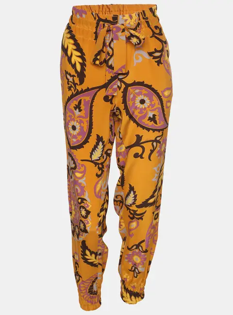 Gucci Ochre Yellow Paisley Printed Silk Elasticized Waist Jogger Pants S