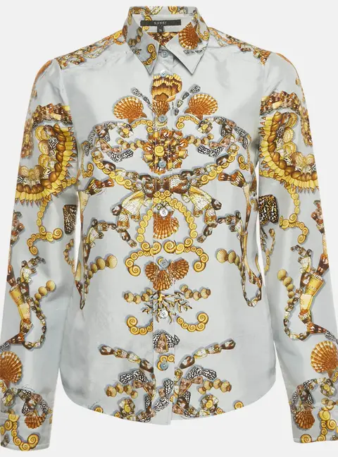 Gucci Blue Shell Print Silk Button Front Shirt S