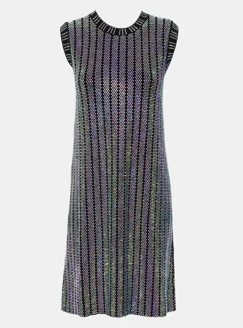 Gucci Multicolor Crystal Embroidered Rib Knit Dress M
