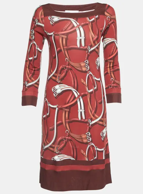 Gucci Equestrian Dark Red Printed Jersey Knee-Length Dress S