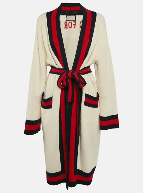 Gucci Cream Web Blind For Love Cotton Terry Tiger Embellished Cardigan M