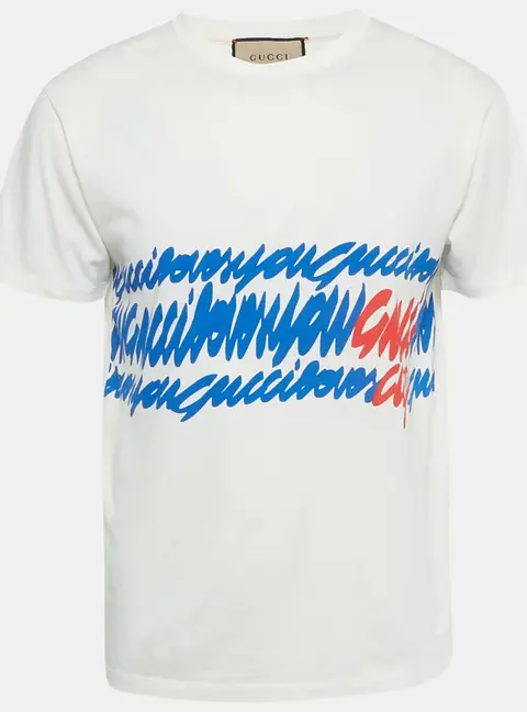 Gucci Ivory Printed Jersey Crewneck T-Shirt XS
