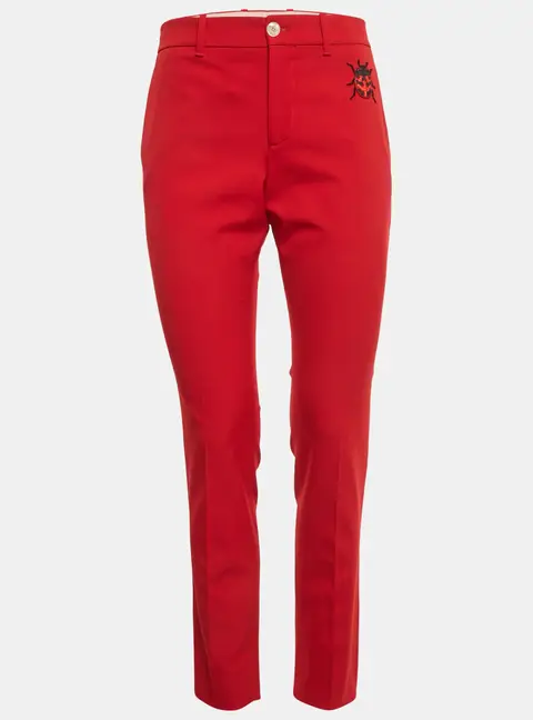 Gucci Red Lady Bug Embroidered Wool Trousers M