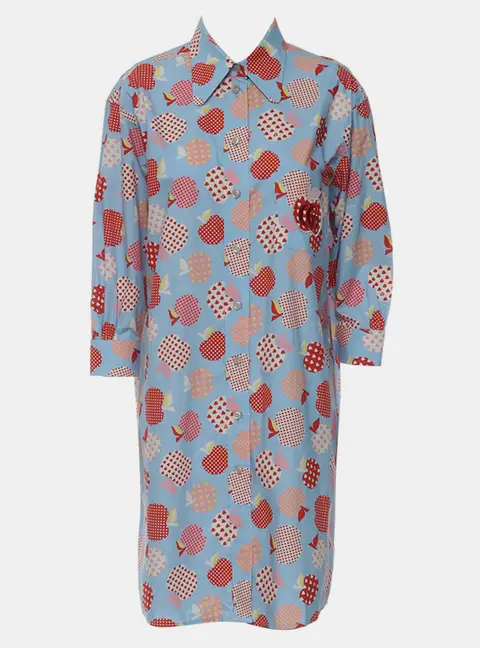 Gucci Blue Cotton Apple Printed Shirt Dress M