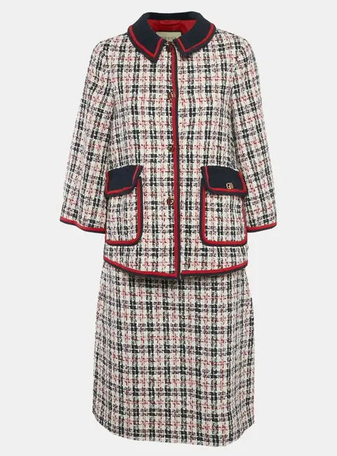 Gucci Navy Blue/White Tweed Jacket & Skirt Set M/L