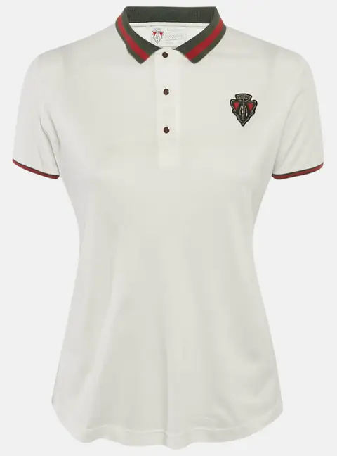 Gucci Equestrian White Polyester Contrast Collar Polo T-Shirt S