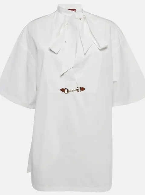 Gucci White Cotton Horse bit Detail Tunic Top S