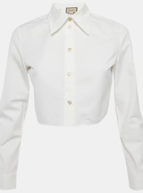 Gucci White Cotton Long Sleeve Crop Shirt S