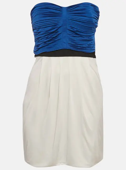 Gucci Blue & White Jersey Pleated Strapless Mini Dress S