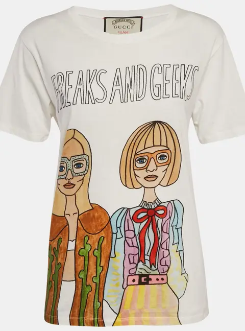 Gucci White Cotton Angelica Hicks Printed Limited Edition Crew Neck T-Shirt XS