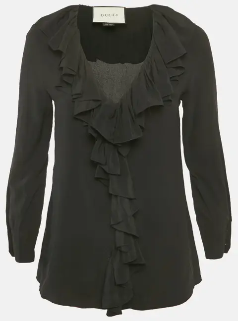 Gucci Black Silk Ruffled Blouse M