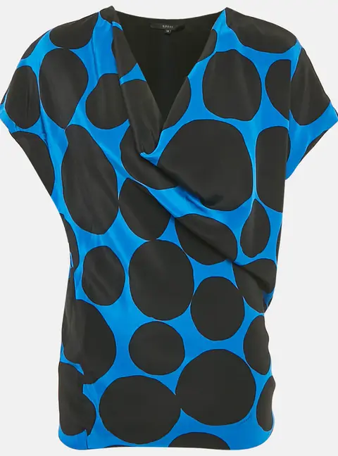 Gucci Blue/Black Polka Dots Silk Cowl Neck Mini Dress S