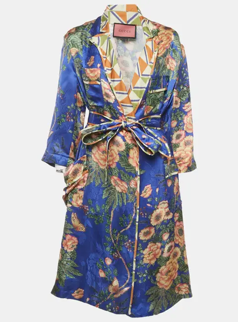 Gucci Multicolor Floral Print Silk Robe M