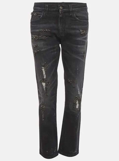 Gucci Grey Denim Embellished Straight Fit Jeans S/Waist 30"
