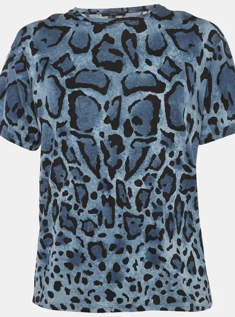 Gucci Blue Leopard Print Jersey T-Shirt XXS
