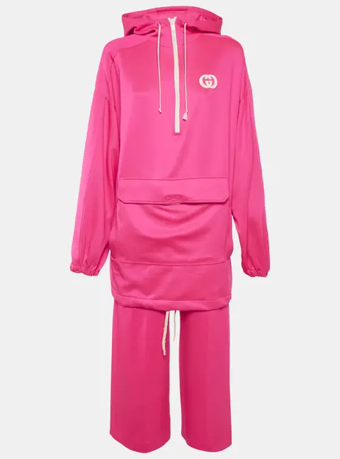 Gucci Pink Jersey Logo Patch Hoodie and Pants Suits S
