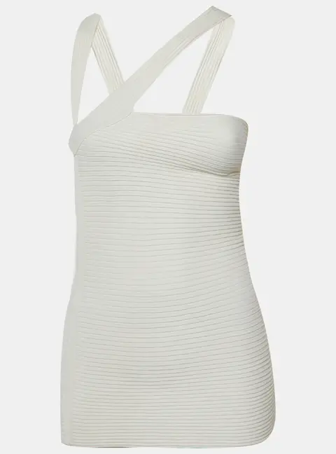 Gucci White Ribbed Knit Halter Neck Top S